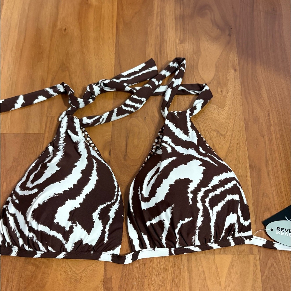La Blanca Brown & White Zebra-Print Reversible Bikini Top